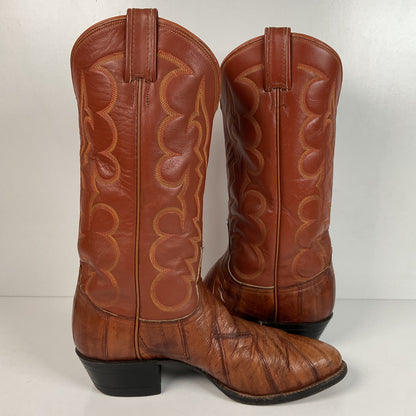 Vintage Tony Lama Eel Skin Cowboy Boots 8.5 D Gold Label Exotic