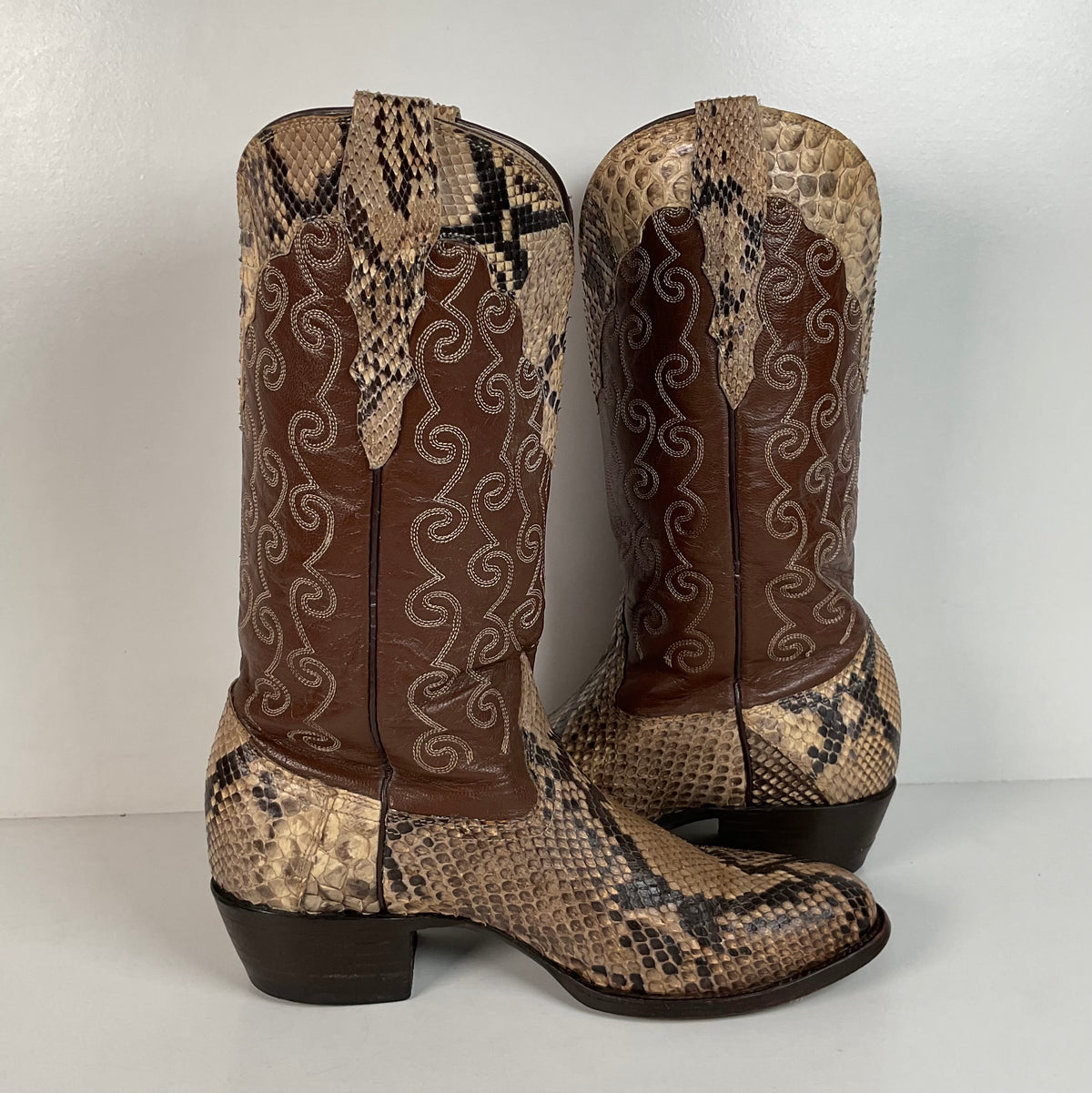 Vintage Longhorn Cowboy Boots | Python Snakeskin | Tooled Overlays | Men’s 9 D
