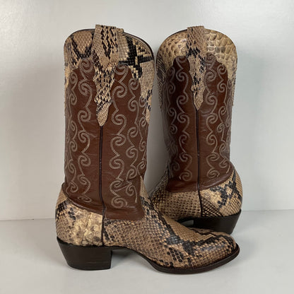 Vintage Longhorn Cowboy Boots | Python Snakeskin | Tooled Overlays | Men’s 9 D