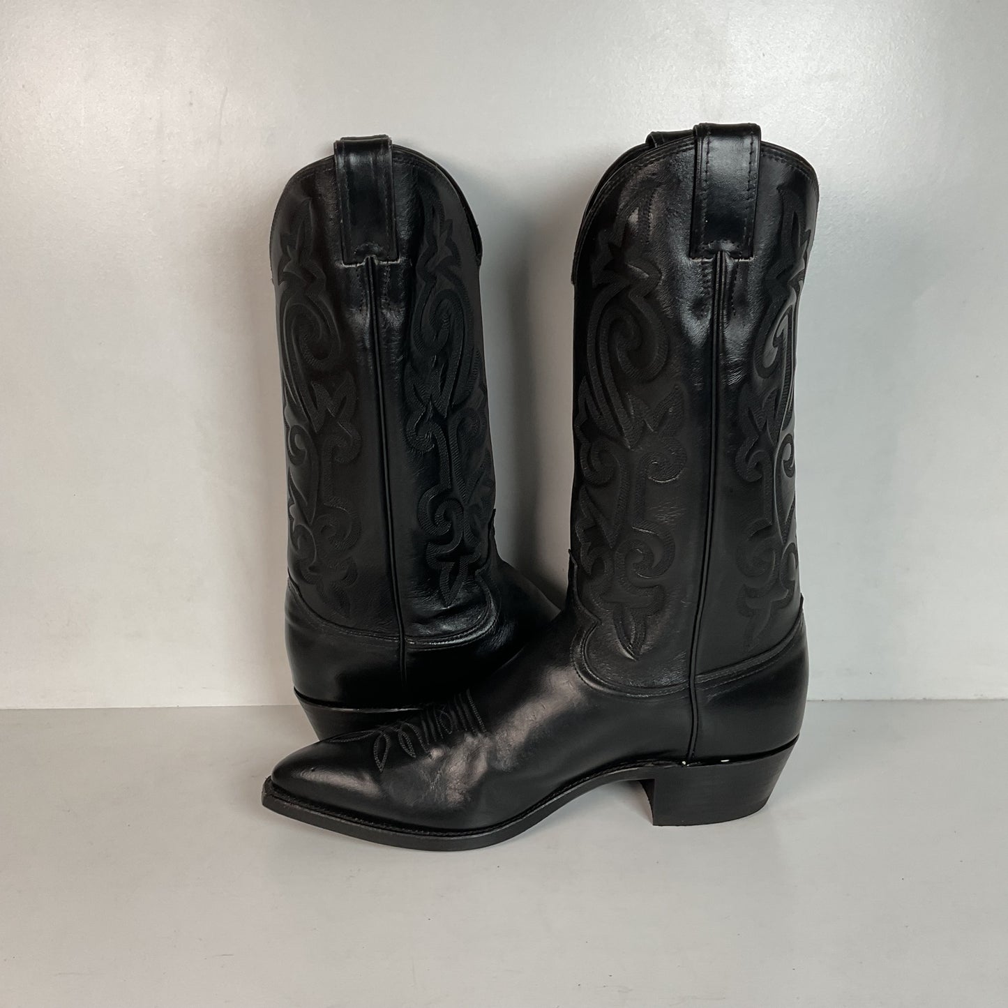 Justin Corona Top Leather Cowboy Boots 9.5 B USA Style 1434 Classic Black
