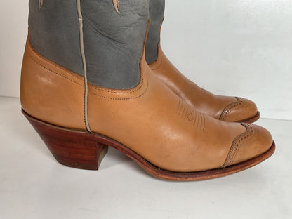 Vintage Justin Women’s Flower Cowgirl Boots 8 B Tooled Inlay USA Made