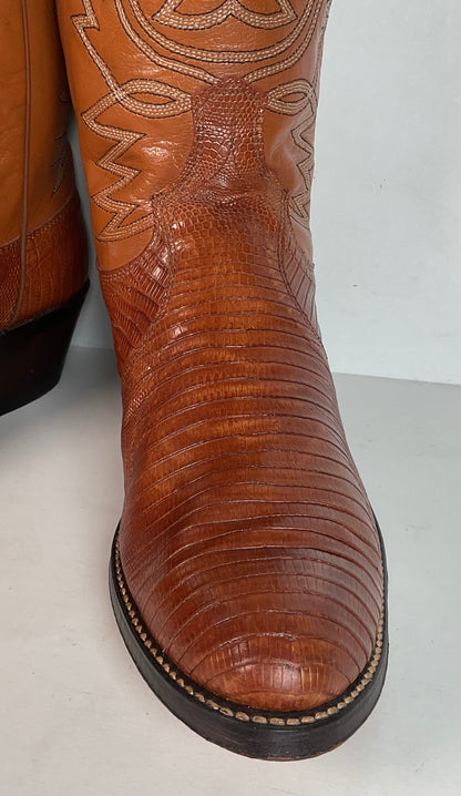 Vintage Dan Post Peanut Brittle Lizard Cowboy Boots 8 D Old Label