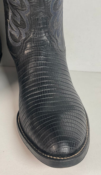 Black Lizard Teju Cowboy Boots 11 D Round Toe