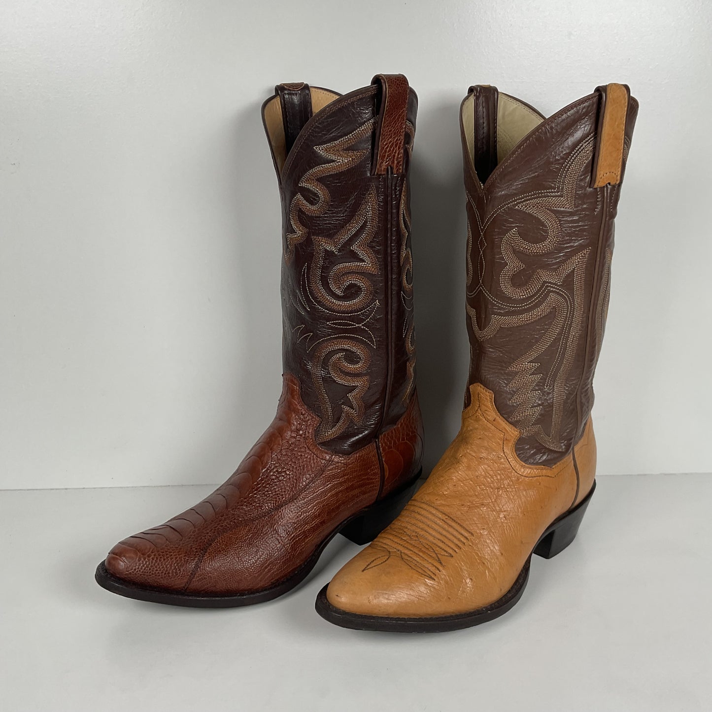 Vintage Panhandle Slim Cowboy Boots | Ostrich Leg & Smooth | Set of (2) | 8 D