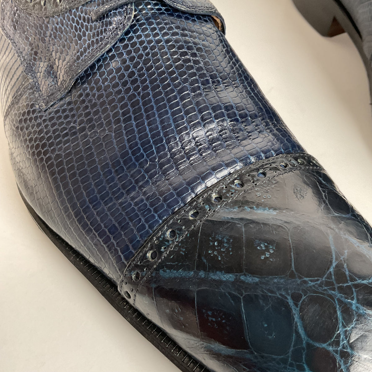 David Eden Exotic Derby Shoes | Navy Blue Crocodile & Teju Lizard | Men’s 13