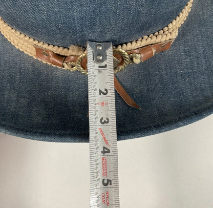 Vintage Blue Denim Cowboy Hat Large USA Union Made Brass Horse Accent
