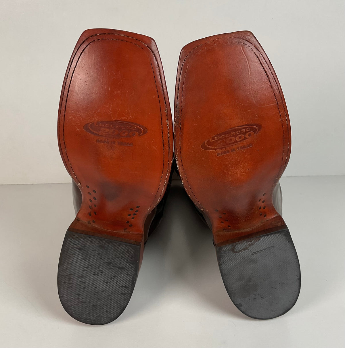 Lucchese 2000 Patent Leather Cowgirl Boots | Square Toe | Brown | USA Made | 6.5 C