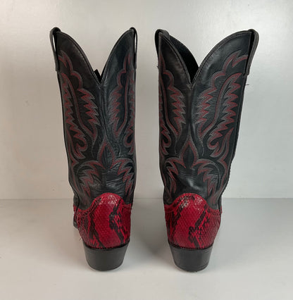 Vintage Red Python Snakeskin Cowboy Boots 11 D USA Made Front Cut