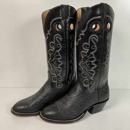 Hondo Black Bull Hide Buckaroo Boots 9 EE Cowboy Punchy