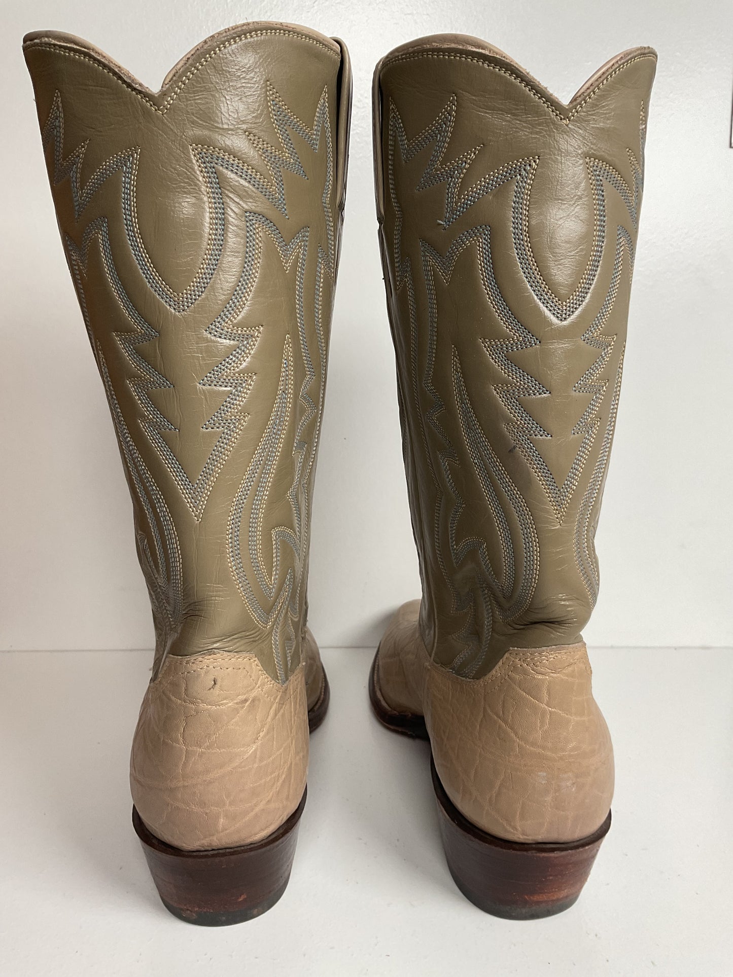 Vintage 1960s Justin Exotic Elephant Cowboy Boots 11 B Old White Label