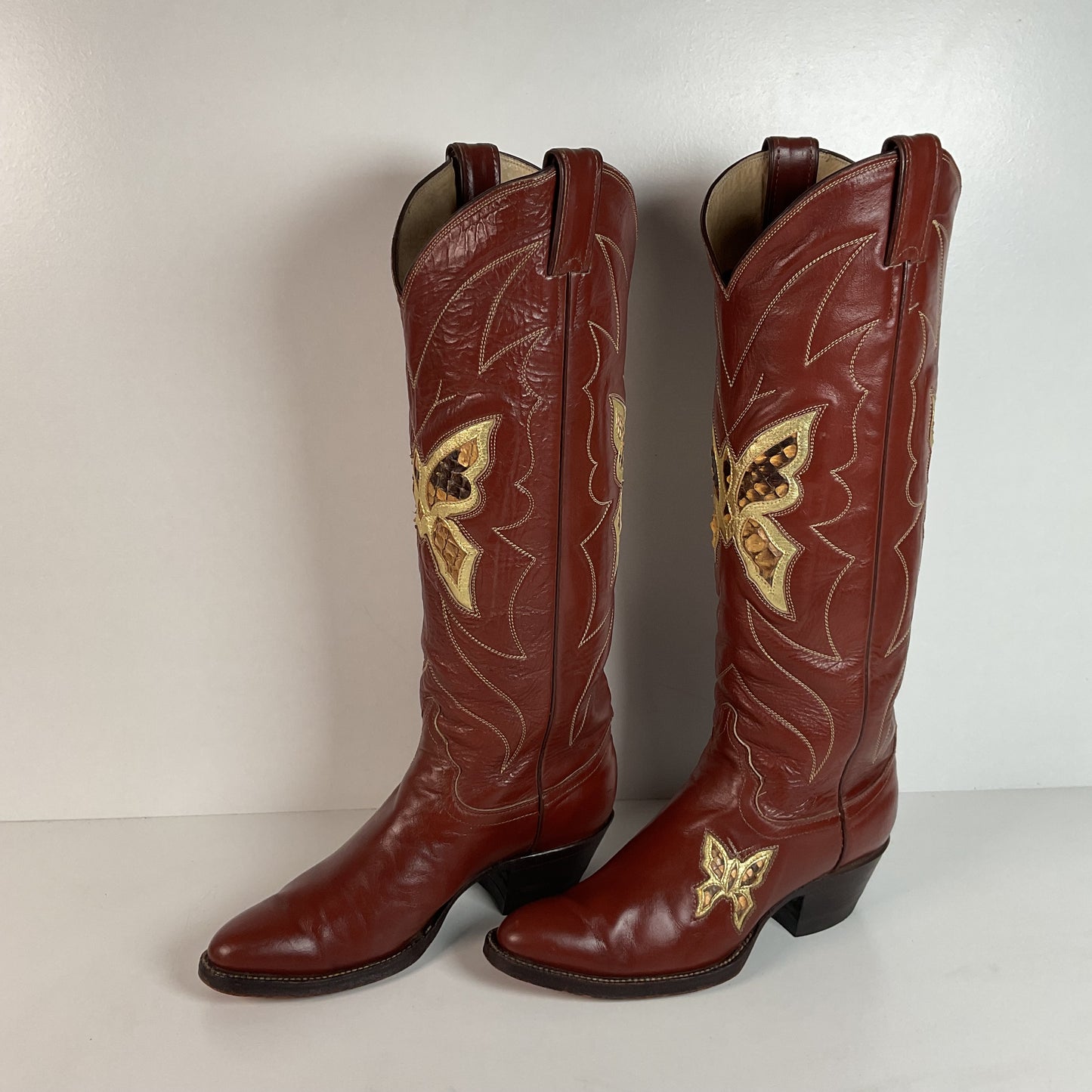 1970s Justin Butterfly Cowgirl Boots | Snakeskin Inlay | USA Made | 6.5 C