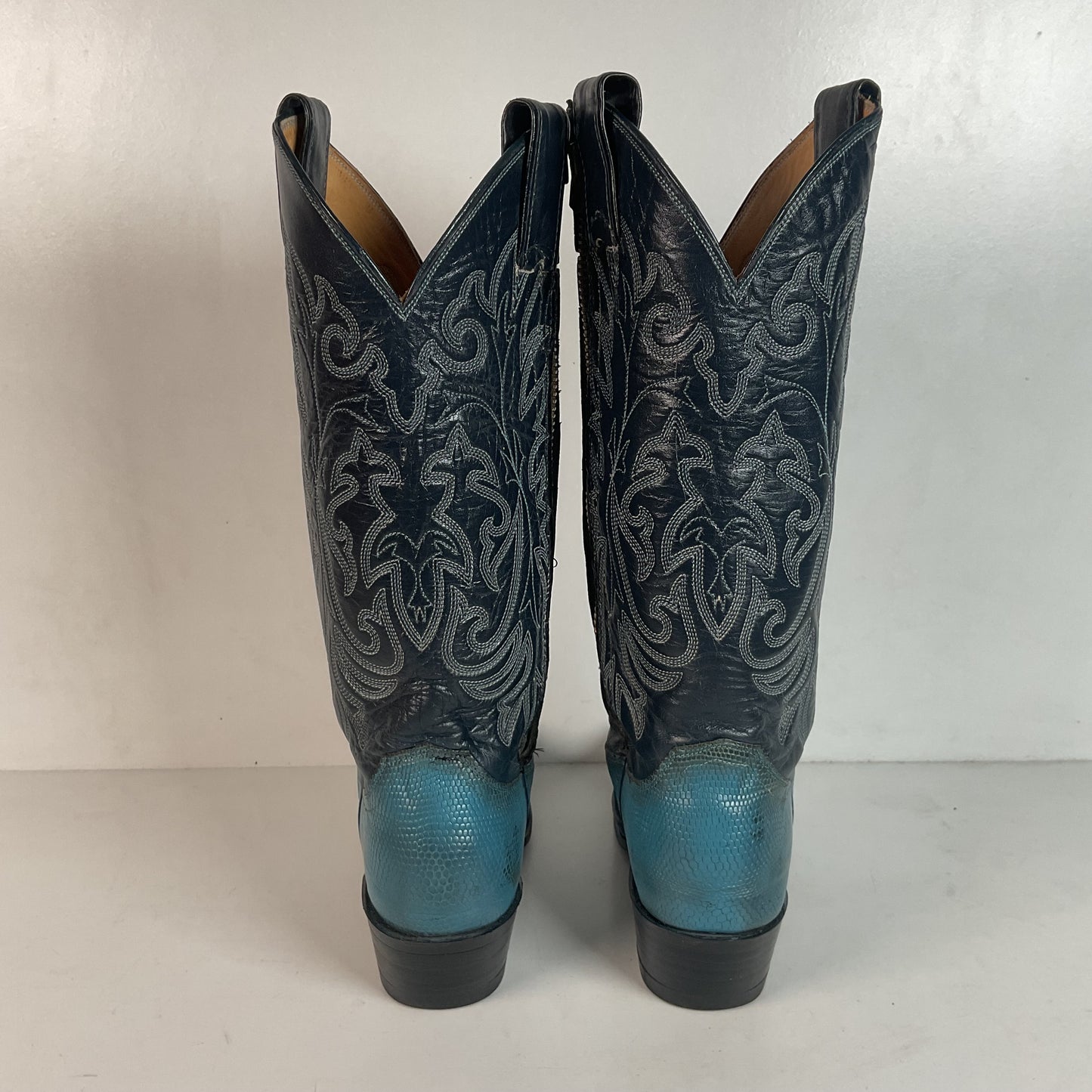 Vintage Justin Turquoise Cowgirl Boots 5 B Zipper Teju Lizard Vamp