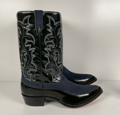 Vintage Justin Algonquin Toe Cowboy Boots | Royal Blue | Patent Leather | 12 EE