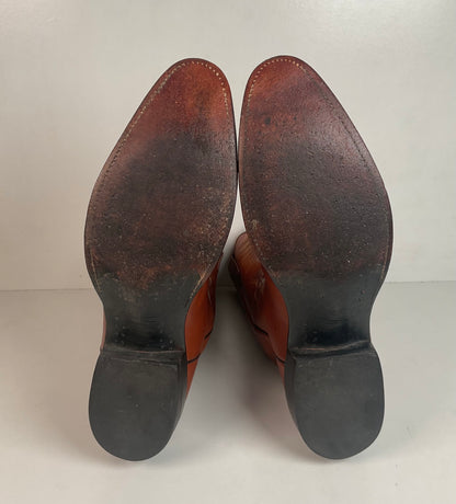 Rios of Mercedes Brown Calfskin Leather Cowboy Boots 13 A (Extra Narrow) Thrashed