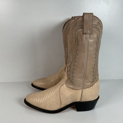 Tony Lama Teju Lizard Cowboy Boots | USA Made | Bone White | Men’s 8.5 D