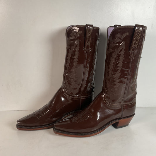Lucchese Patent Leather Cowgirl Boots | Brown | Women’s 10