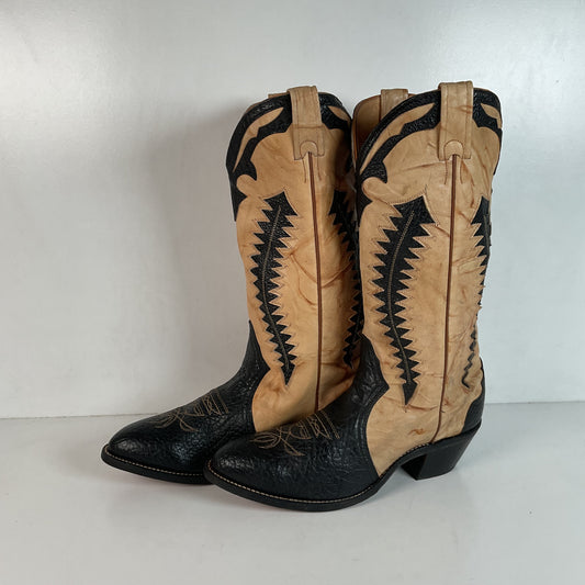 Boulet Men’s Tall Bullhide Cowboy Boots 9 E Tooled Inlay, Overlay