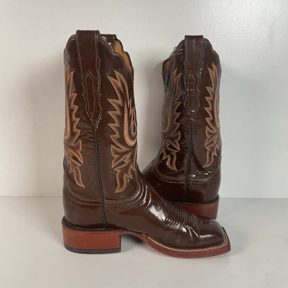 Lucchese 2000 Patent Leather Cowgirl Boots | Square Toe | Brown | USA Made | 6.5