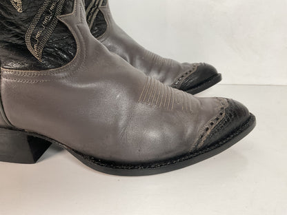 Vintage Tony Lama Grey Lizard Wingtip Cowboy Boots 10.5 D Gold Label Recraft