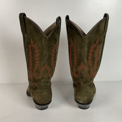 Vintage Hyer Cowboy Boots | 1980s | Olive Green Suede | Women’s 6.5 B
