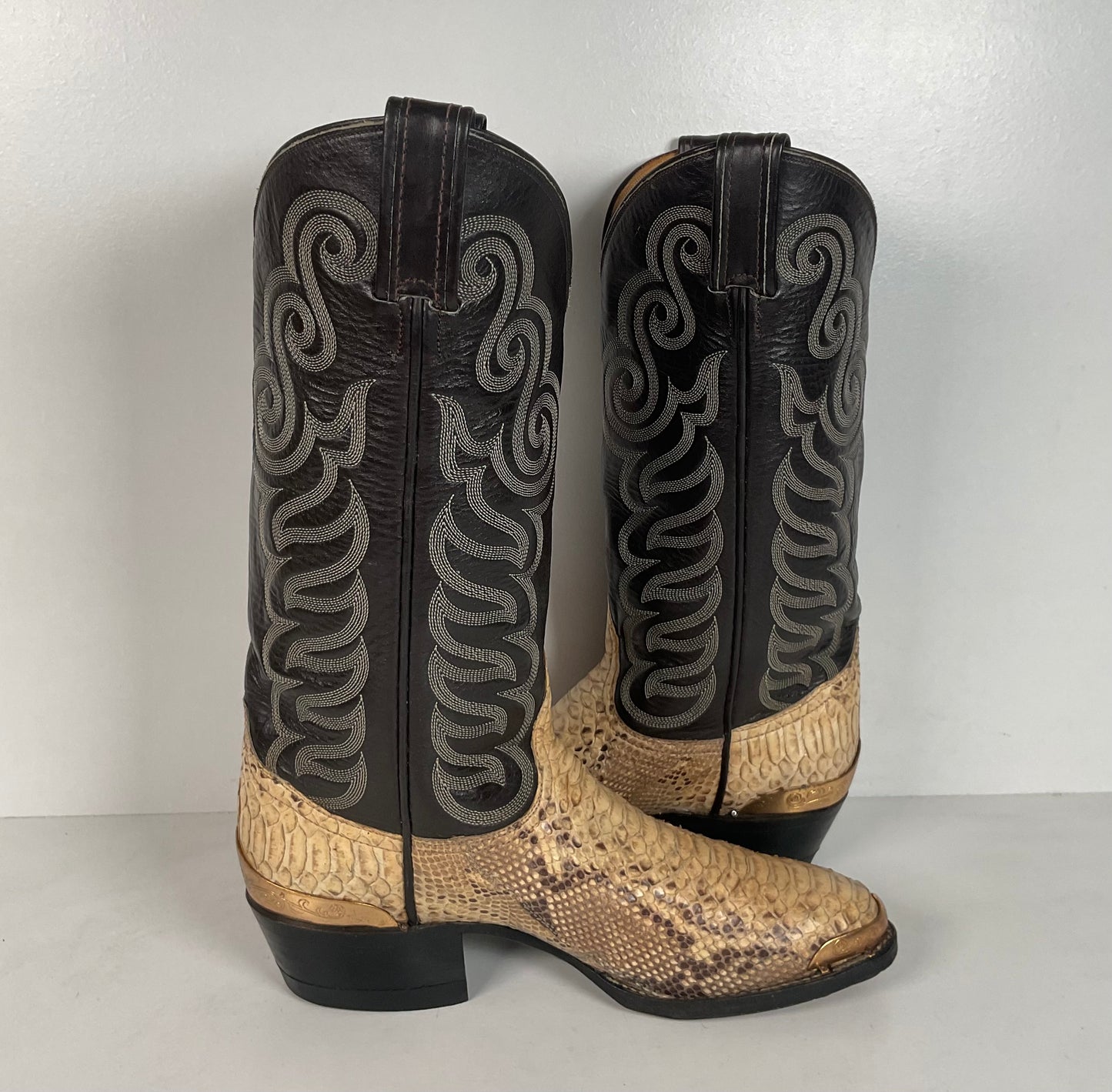 Vintage Tony Lama Python Snakeskin Cowboy Boots | Gold Label | Men’s 7.5 D