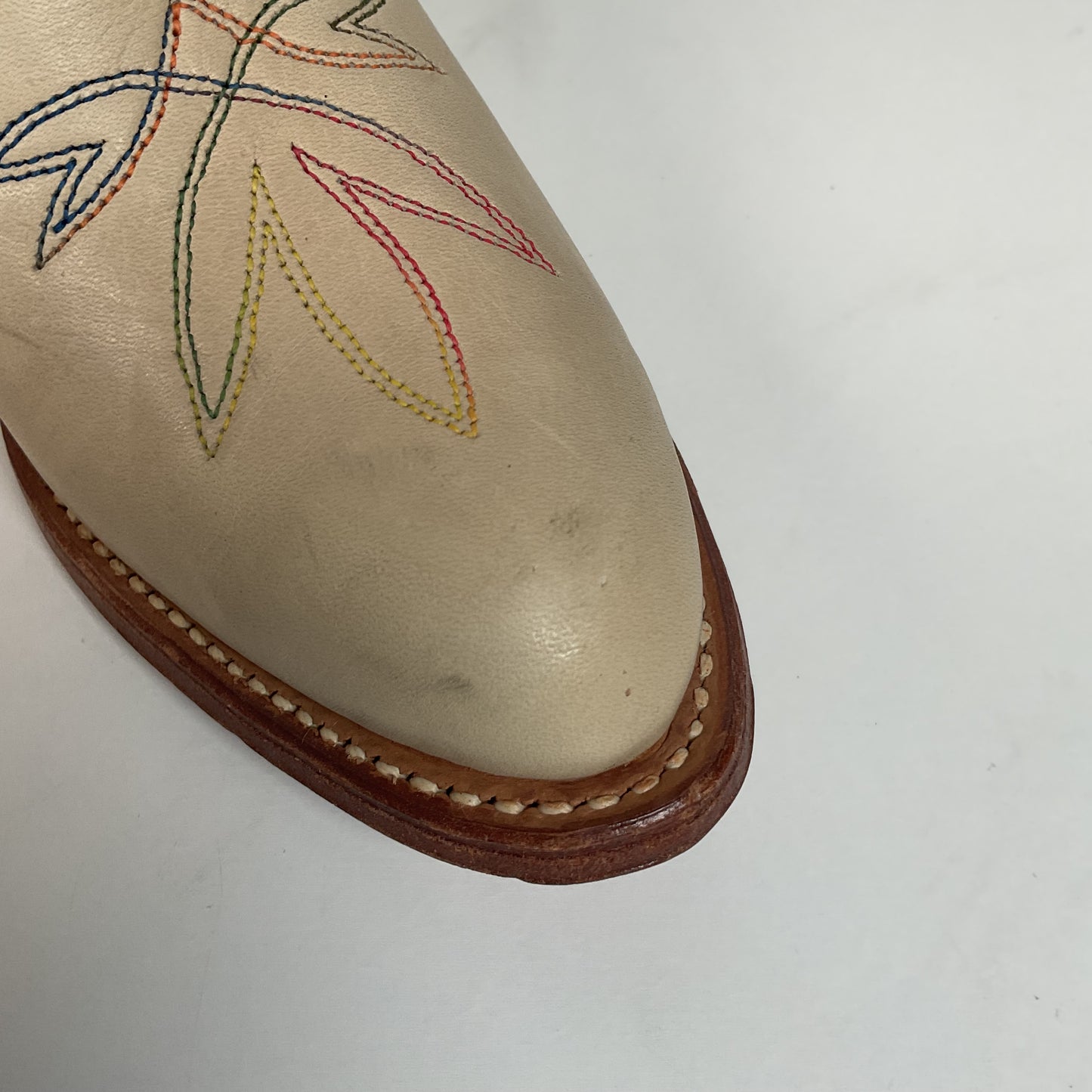 Vintage Miss Capezio Tulip Cowgirl Boots 7.5 M USA Made Rainbow Stitched