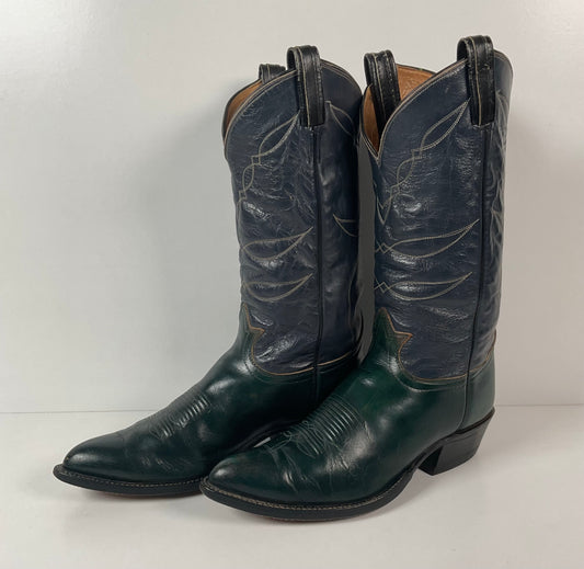 Vintage 1960s Tony Lama Emerald Green Cowboy Boots 10 E Distressed Gold Label