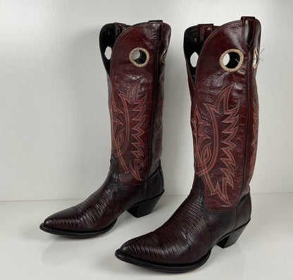 Vintage Tony Lama Teju Lizard Buckaroo Boots | Burgundy | Women’s 9 B