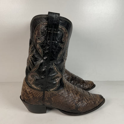 Vintage Olathe Python Snakeskin Cowboy Boots | Distressed | Tooled Inlay | 13 EE