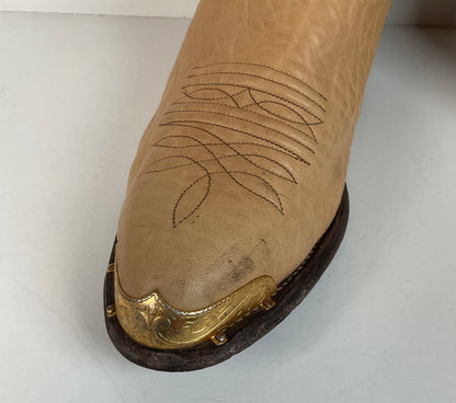 Vintage Nocona Cowboy Boots | Beige Bullhide | USA Made | Men’s 9 D