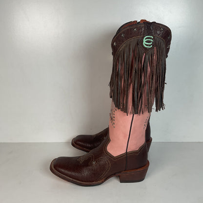 Dan Post 16” Fringe Cowgirl Boots 7.5 M Square Toe Star Inlay