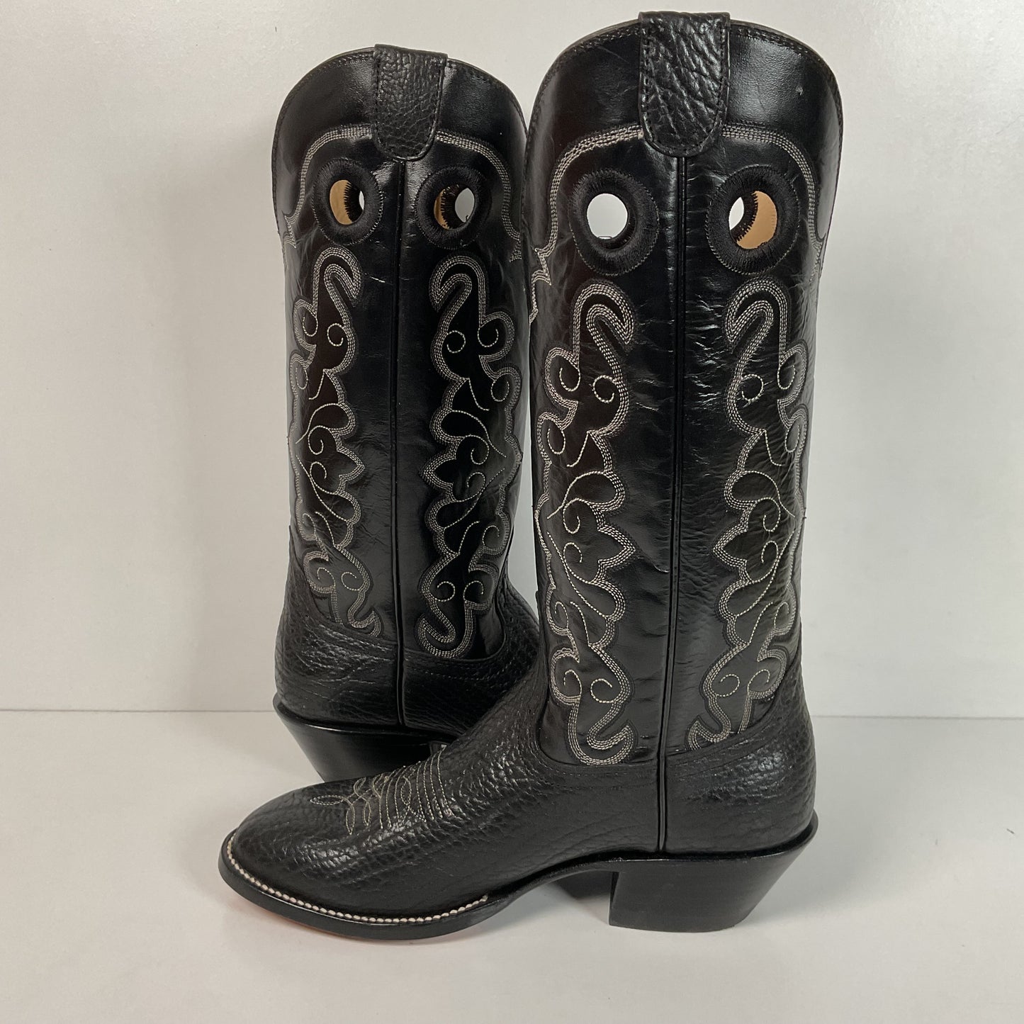 Hondo Black Bull Hide Buckaroo Boots 9 EE Cowboy Punchy