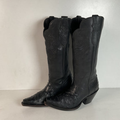 Justin Reba Tall Cowgirl Boots | Black Ostrich Quill | USA Made | 8 B