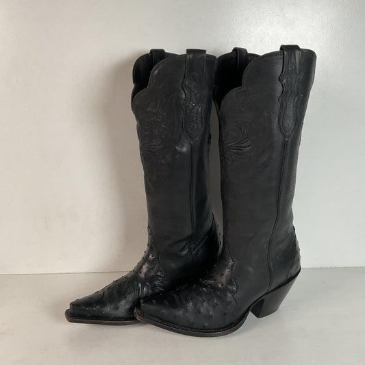 Justin Reba Tall Cowgirl Boots | Black Ostrich Quill | USA Made | 8 B