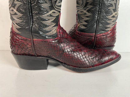 Python Snakeskin Cowboy Boots | Burgundy | Men’s 7 D | Women’s 8