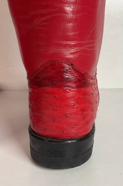 Justin Women’s Ostrich Quill Roper Boots 7 B USA Made Exotic Ruby Red