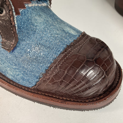 Denim Packer Boots | Caiman Cap Toe | Shark Skin Collar | Men’s 8 | Women’s 9.5