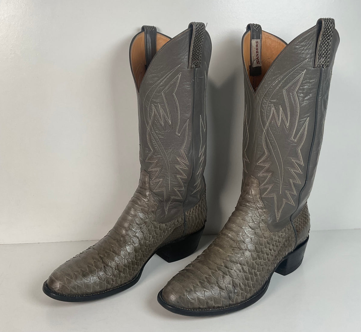 Vintage Sanders Python Snakeskin Cowboy Boots | Grey | Men’s 10 D