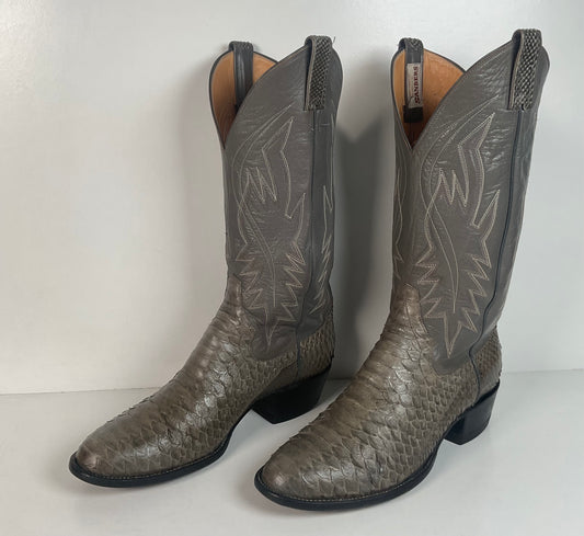 Vintage Sanders Python Snakeskin Cowboy Boots | Grey | Men’s 10 D