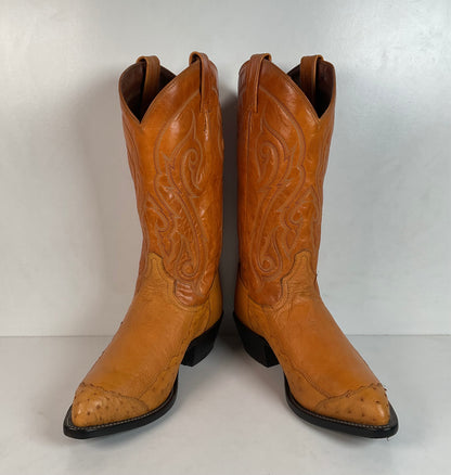 Tony Lama Butterscotch Ostrich Cowboy Boots 8 EE Exotic USA Made