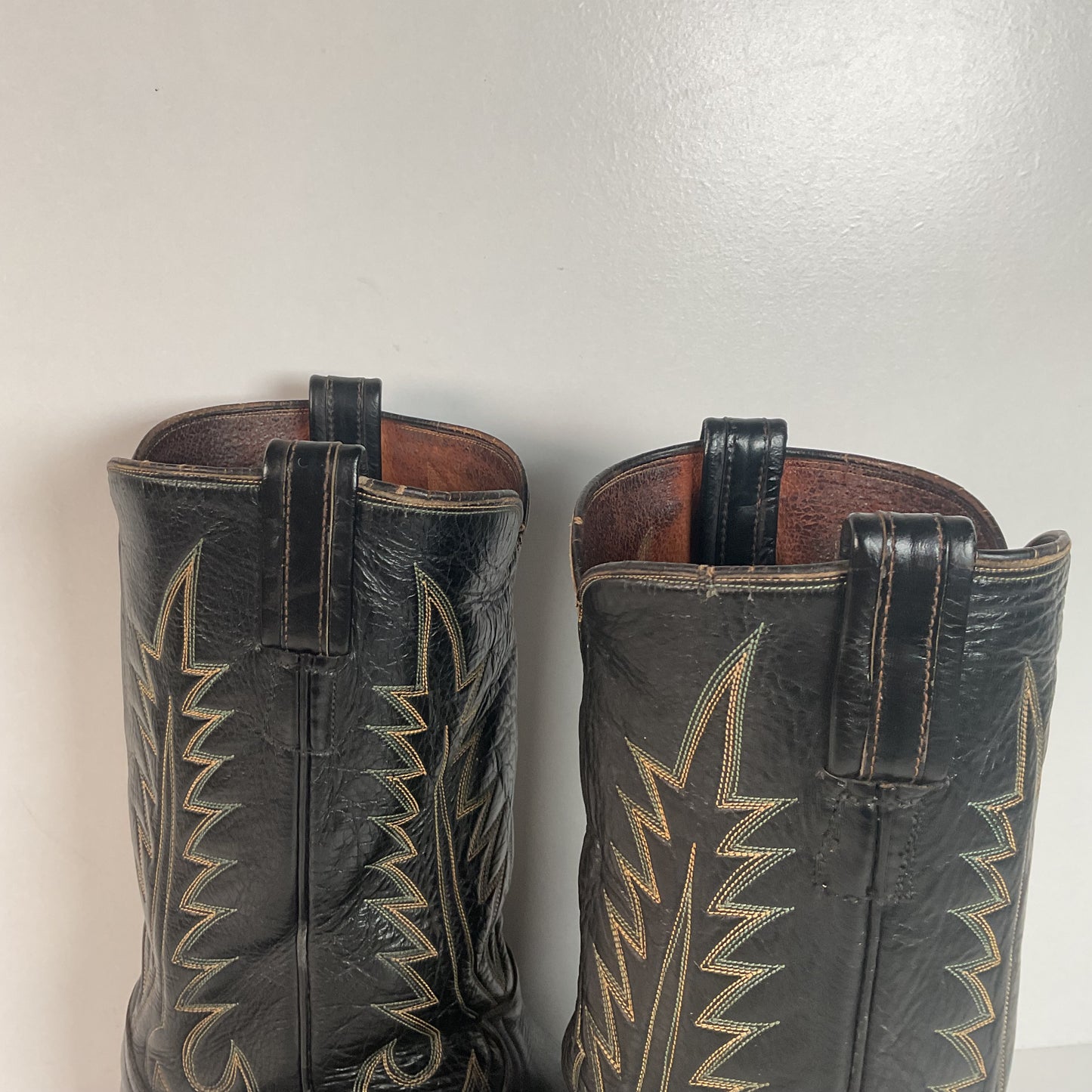 1950s Tony Lama Cowboy Boots | Black | Distressed | Men’s 9.5