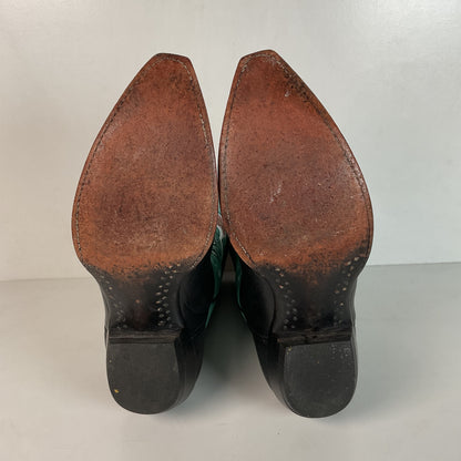 Old Gringo Turquoise Pee Wee Cowgirl Boots 7 B Tooled Flower Inlay Shorty