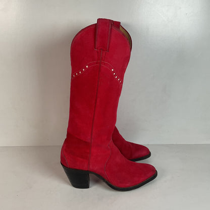 Vintage Justin Red Pig Skin Cowgirl Boots | Brush Off | USA Made | 6 B