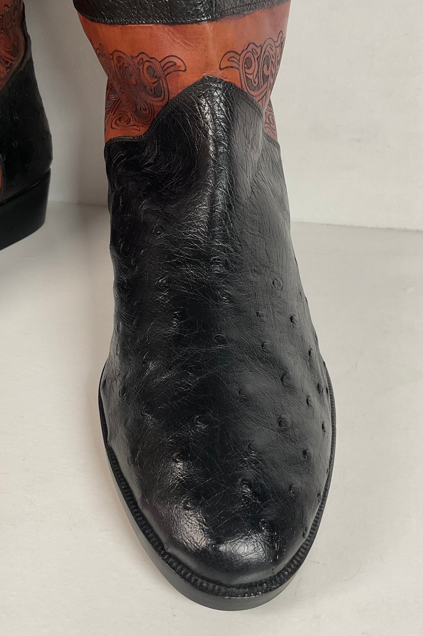 Vintage Lorenzo Banfi Ostrich Quill Bucket Boots | Tooled | Exotic | Men’s 9 M