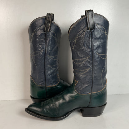 Vintage 1960s Tony Lama Emerald Green Cowboy Boots 10 E Distressed Gold Label