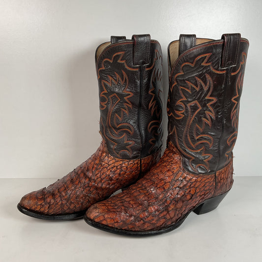 Vintage Olathe Sea Bass Cowboy Boots | Distressed | Exotic | 13 EE