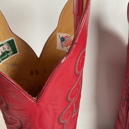 Honcho Custom Ruby Red Cowgirl Boots 8 A USA Made Scallop Top