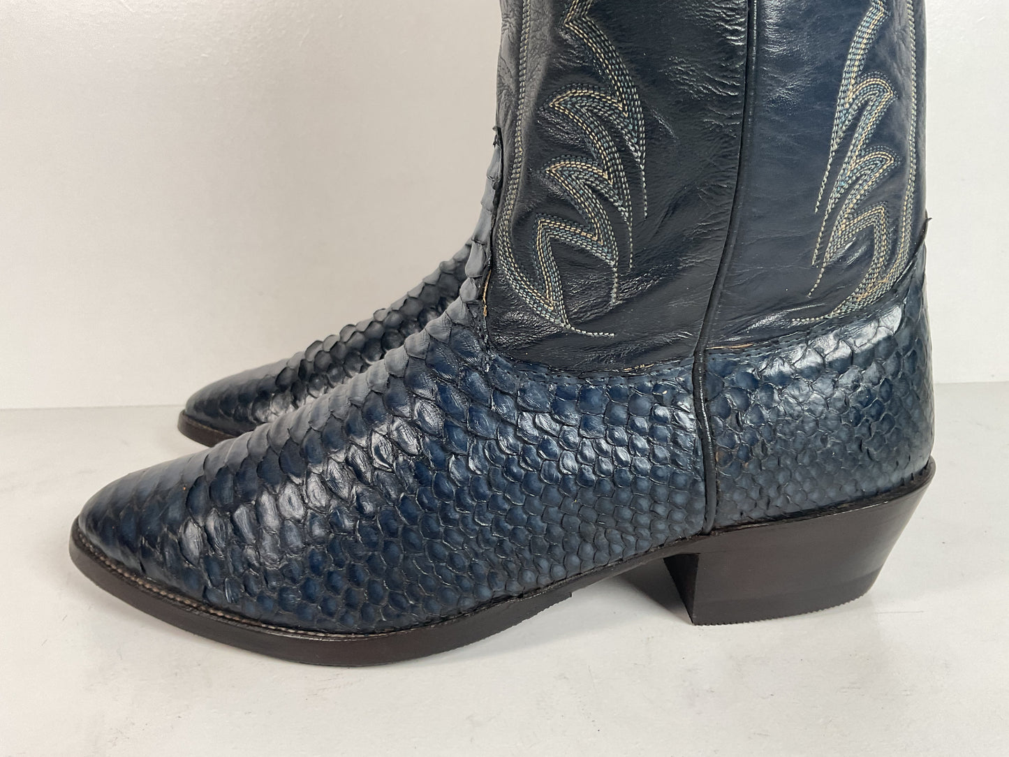 Vintage Nocona Python Snakeskin Cowboy Boots | USA Made | Royal Blue | 9 EE