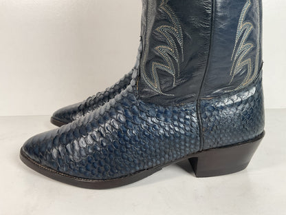 Vintage Nocona Python Snakeskin Cowboy Boots | USA Made | Royal Blue | 9 EE