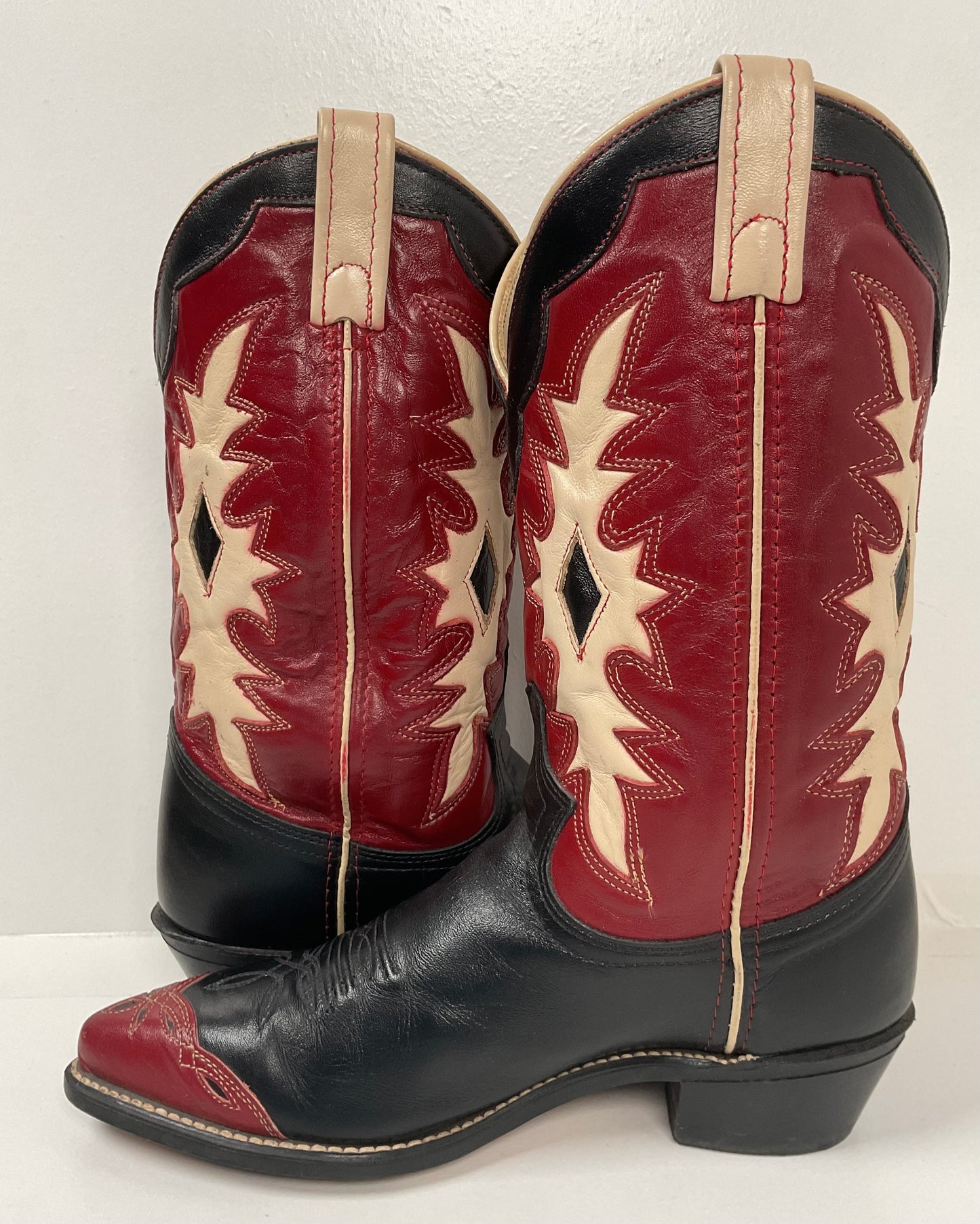 Vintage Dingo Acme Wingtip Cowgirl Boots 7 M USA Made Tooled Inlay